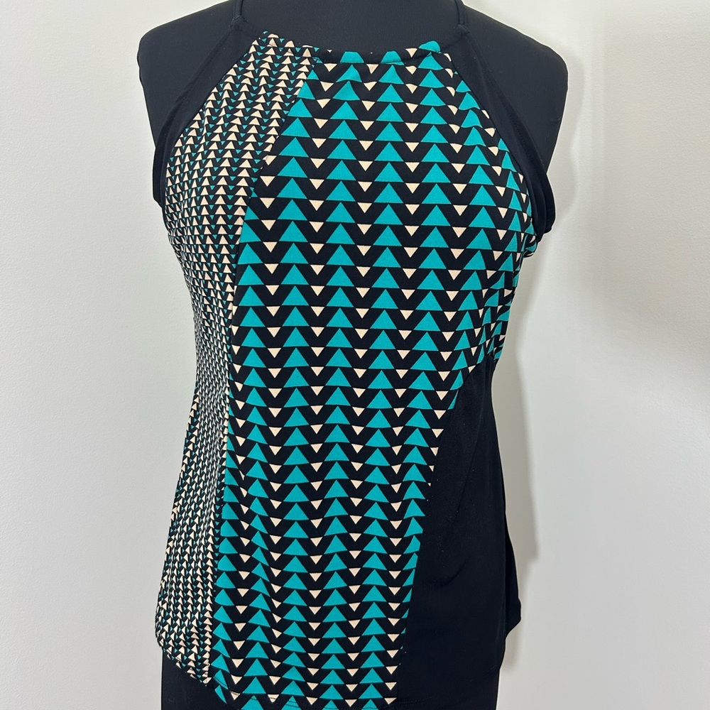 Worthington Black and Teal Triangle Pattern Top